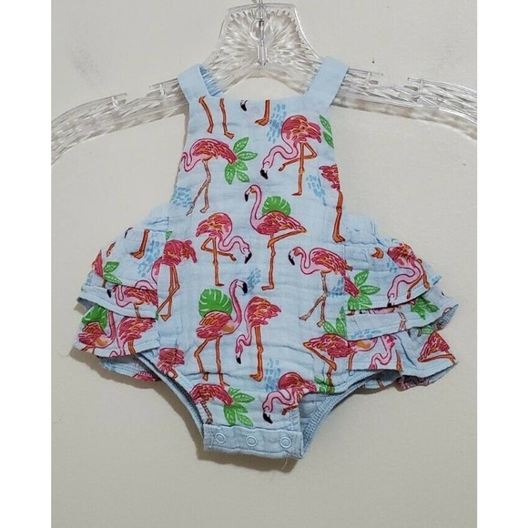 Mud Pie Other - Mud Bubble Romper Flamingo Print Ruffles Straps